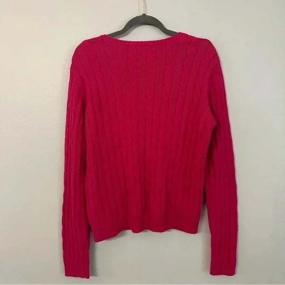 Chaps Cable Knit Hot Pink Long Sleeve V-Neck Sweater Size Large GUC - Picture 7 of 8